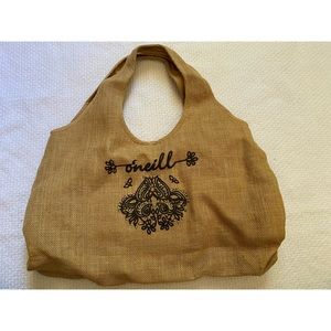 O'Neill Tan jute Woven Tote Bag with Embroidered Detail